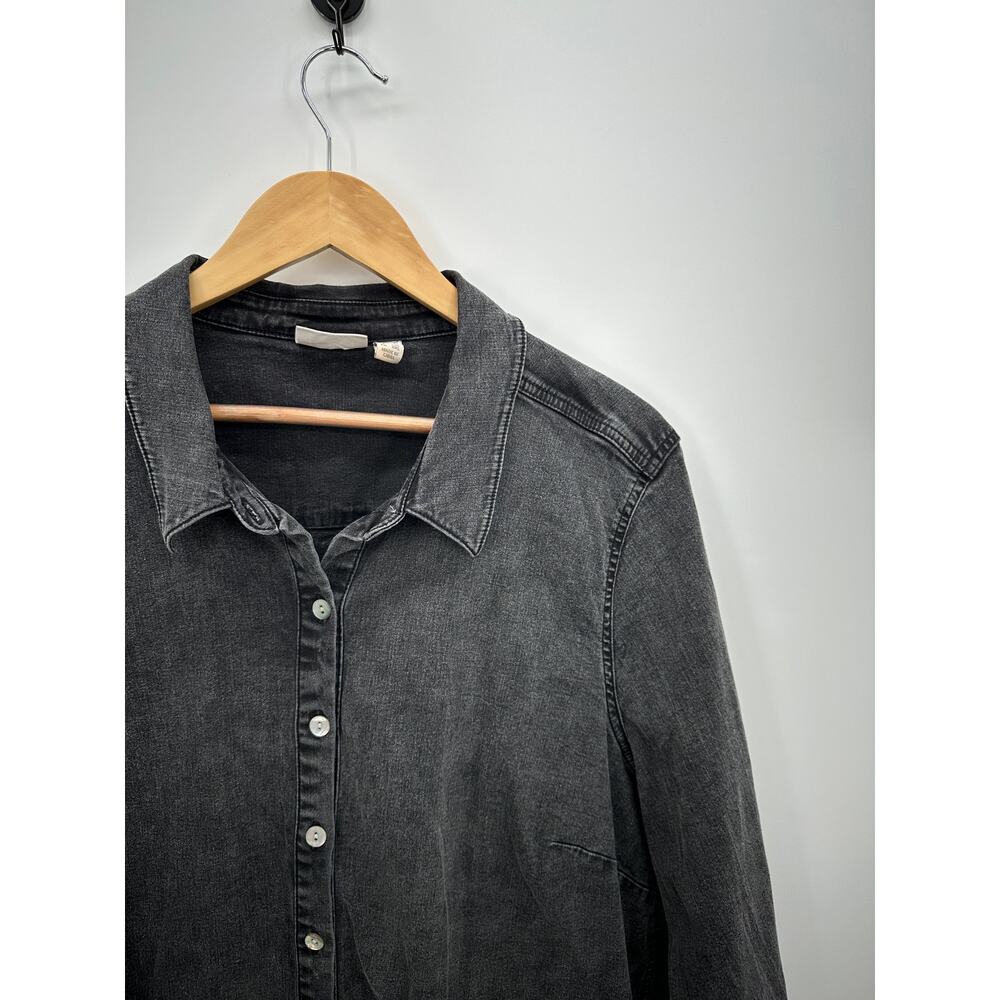 Logo Button Down Tunic Women 1X Black Washed Out Denim‎ Shirt Cotton Blend - Picture 5 of 9